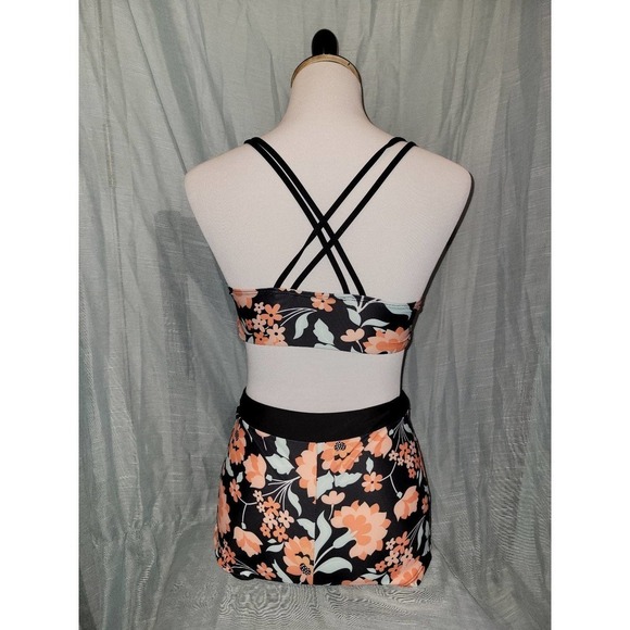 Bikini small, black and orange floral tropical, boy short bottoms - Picture 2 of 3
